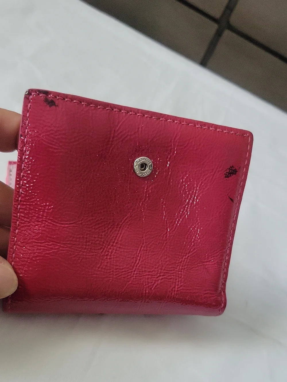 Coach Pink Patent Leather Small Wallet with Silver Turnlock